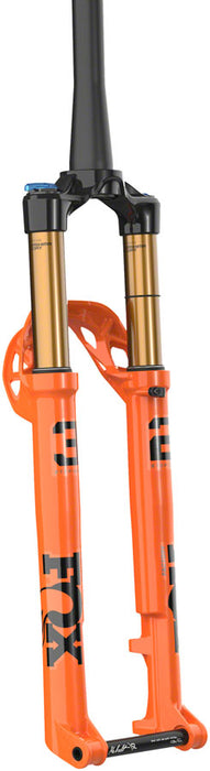 front angle view of fox 232 forks in orange