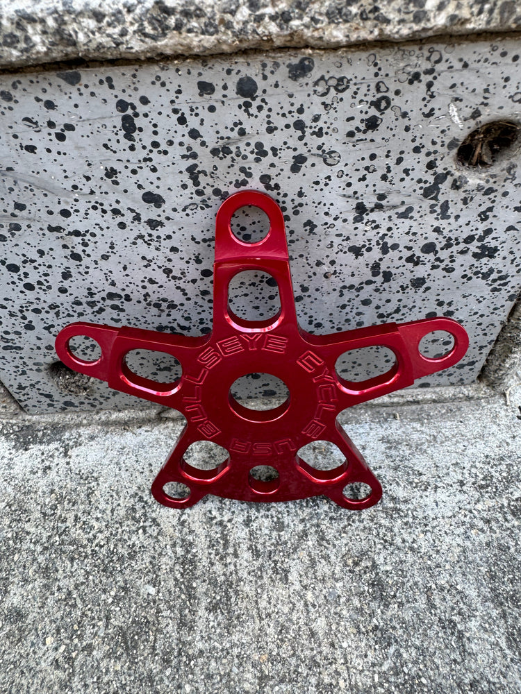 front view of bullseye 5 bolt spider in red