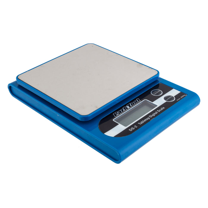 top view of the Park Tool Ds-2 scale in blue, tools for bikes, must have bike tools, 