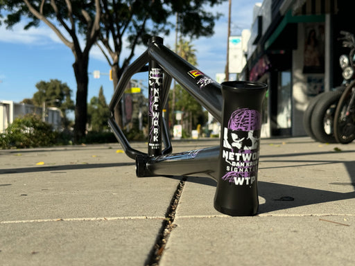 front and side view of the wethepeople network frame in black, wethepeople frame, bmx frame, bmx street frame, best bmx frame