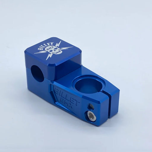 top view of billet bmx skull stem in blue