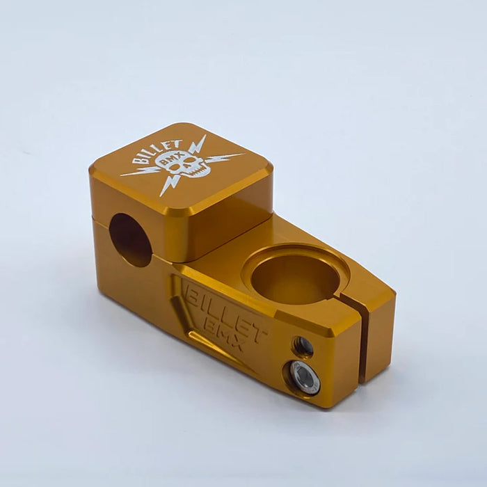 top view of billet bmx skull stem in gold