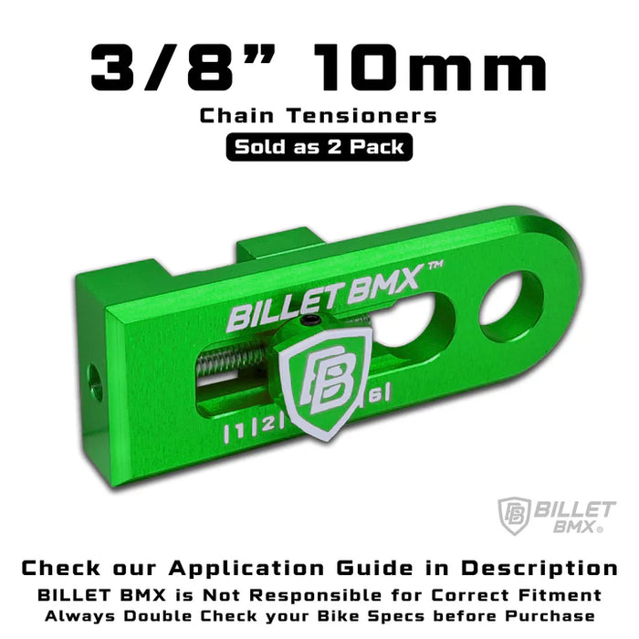 front view of chain tensioners in green