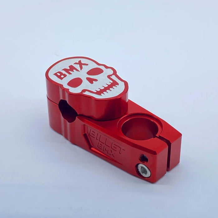 top view of billet bmx skull stem in red