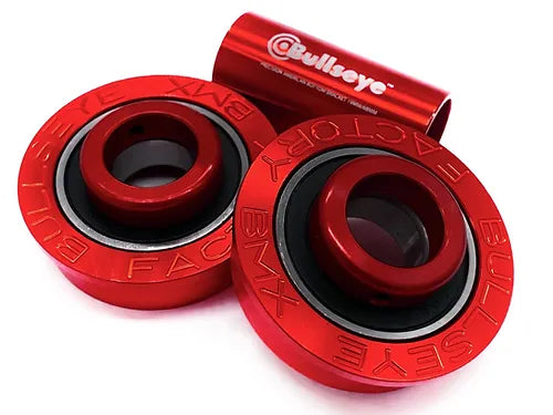 front view of bullseye american bottom bracket in red