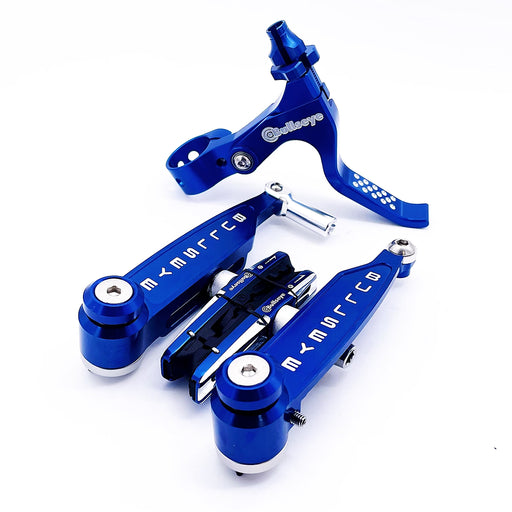 Complete view of the Bullseye Raceworks Elite V-brake set in Blue, bullseye brakes, bullseye bmx, bullseye v-brakes, best v-brakes