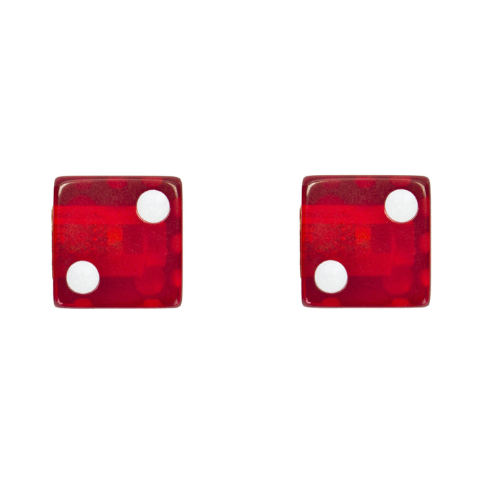 top view of dice valve caps in  clear red