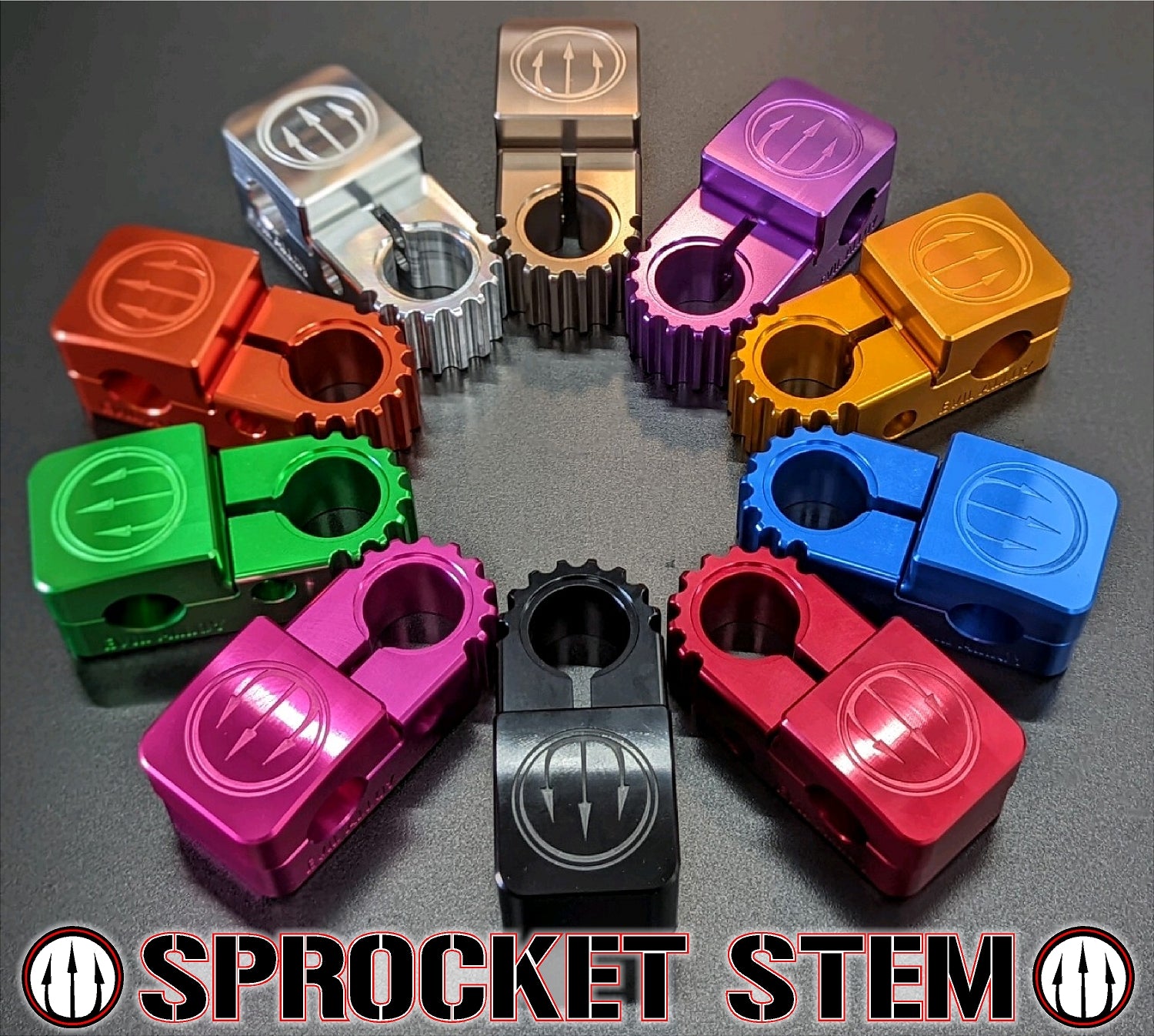 top view of evil alloy sprocket stem in all colors