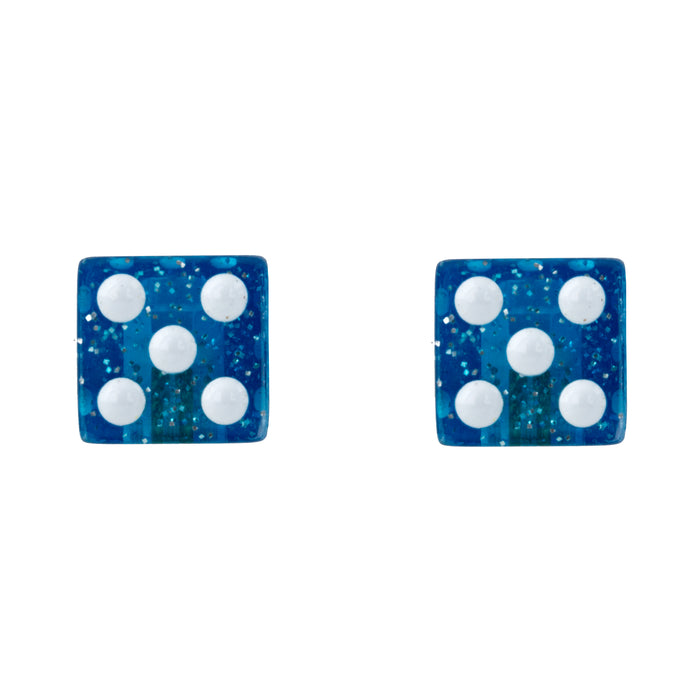 top view of dice valve caps in glitter blue