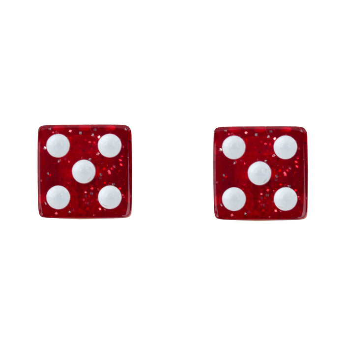 top view of dice valve caps in glitter  red