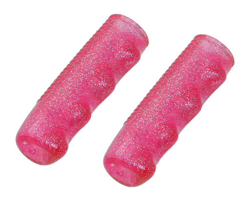 top view of low rider grips in pink sparkle