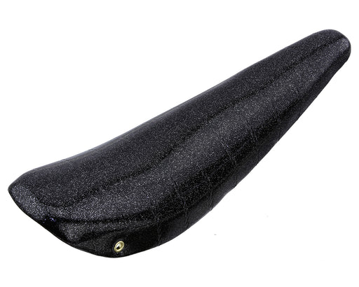 top view of velour banana saddle in black sparkle